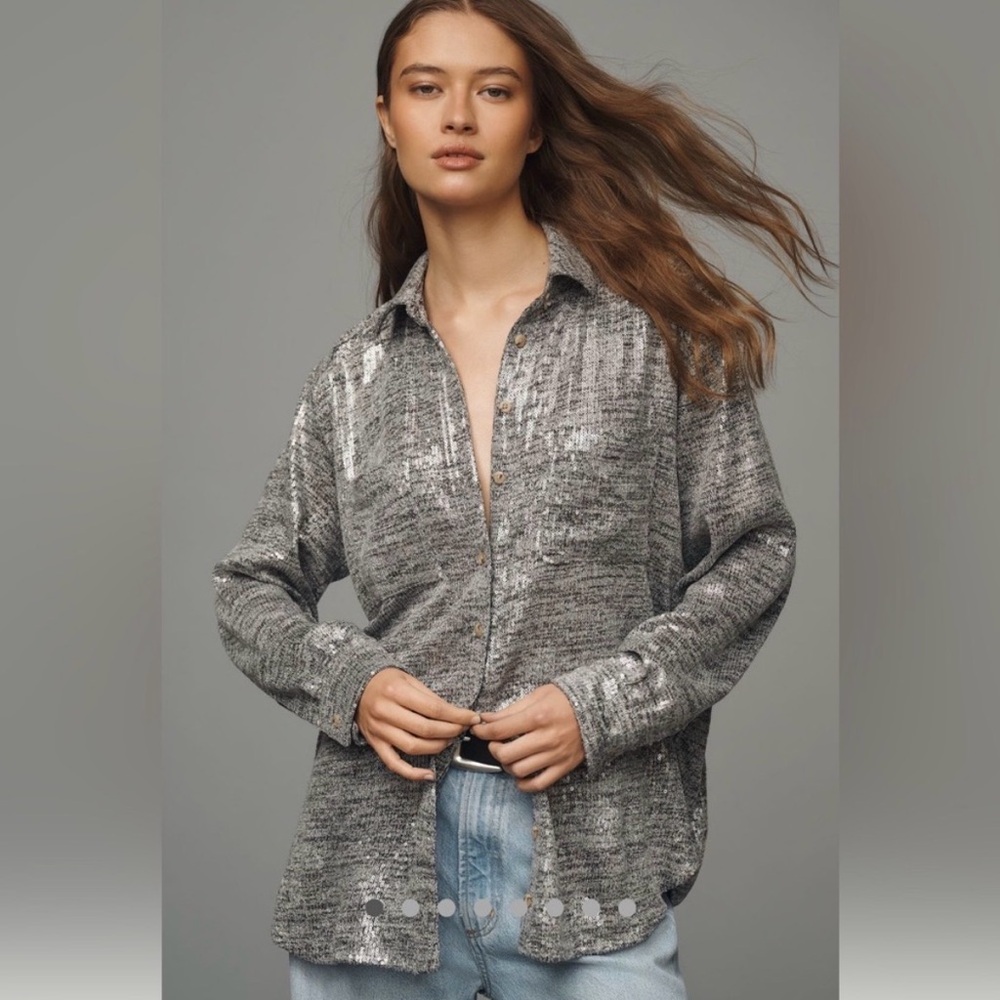 Anthropologie Hadley Relaxed Buttondown Shirt by Pilcro: Shine Edition (3X)